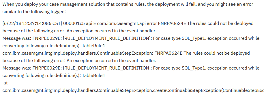 deployment of rules fails during solution deployment