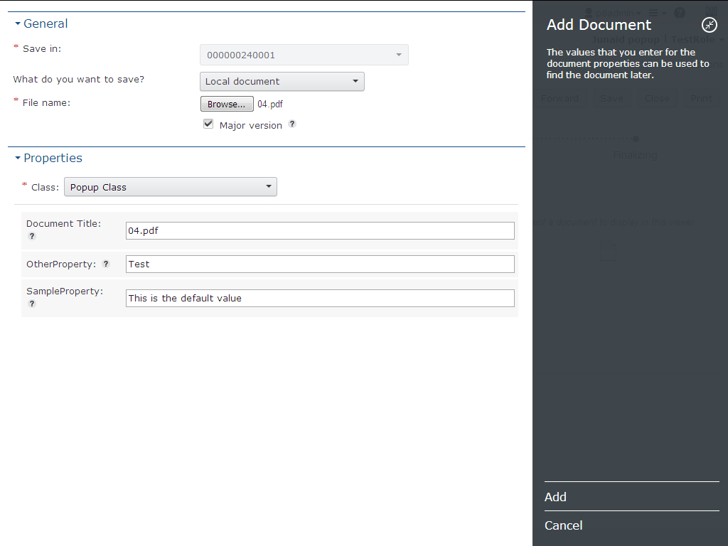 Copy Case properties values to document class