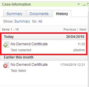 restart ibm case manager tasks